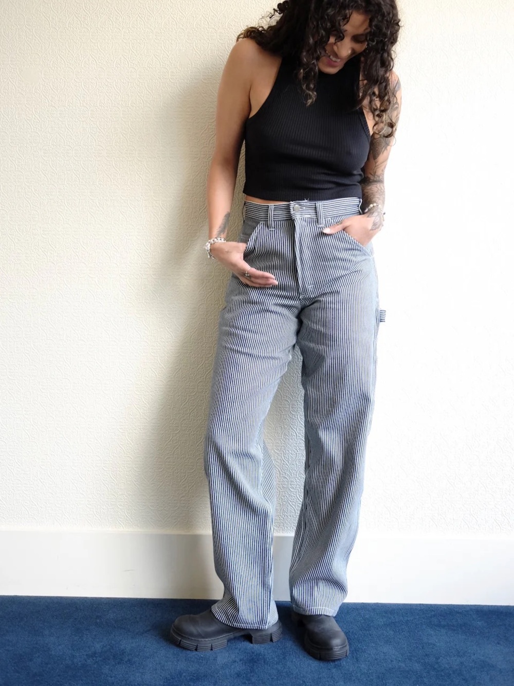 Stan Ray Black & White Pinstripe Straight-Leg Pants